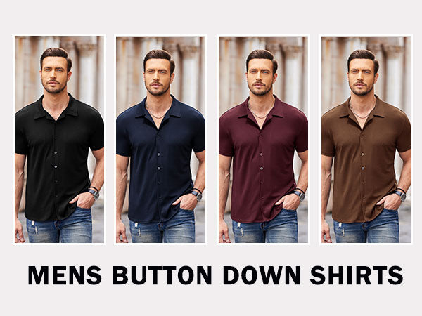 COOFANDY Mens Knit Button Down Short Sleeve Button Up Shirt Summer Casual Beach Tops