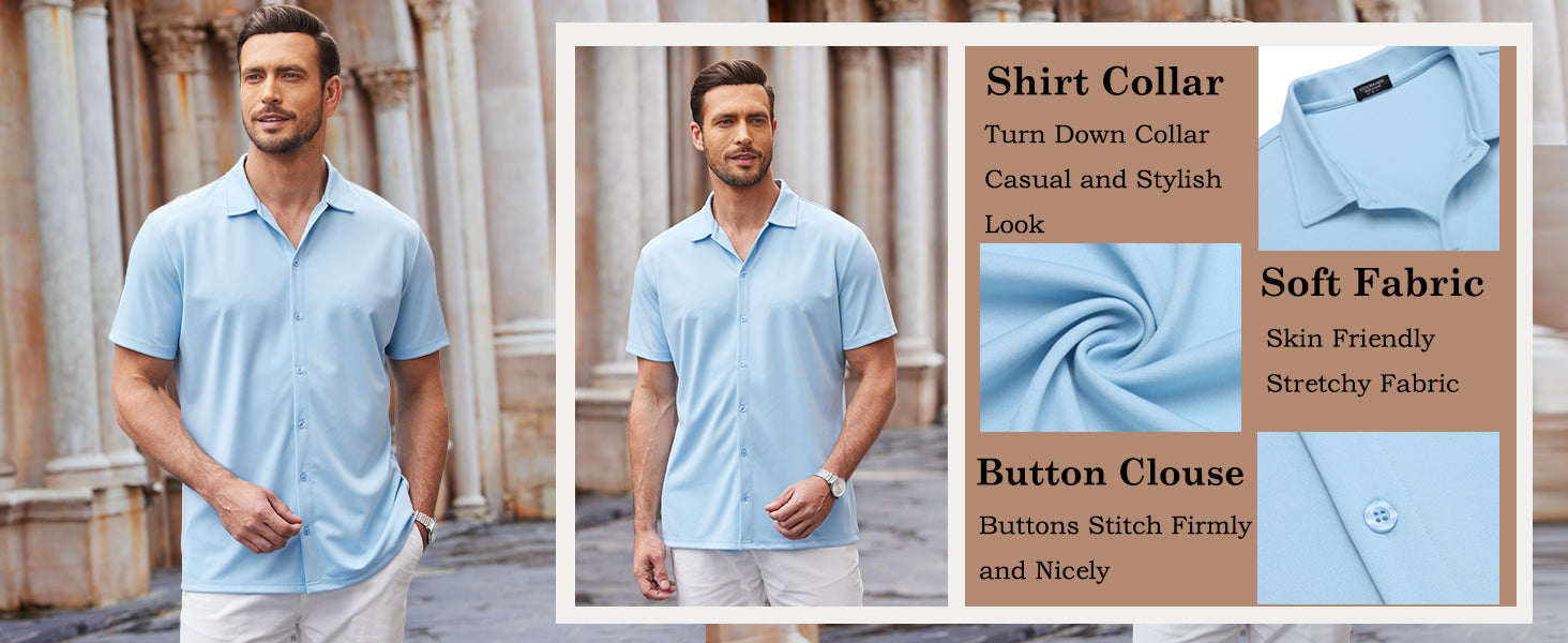 COOFANDY Mens Casual Button Down Shirt Short Sleeve Wrinkle Free Shirts Summer Shirt S-4XL