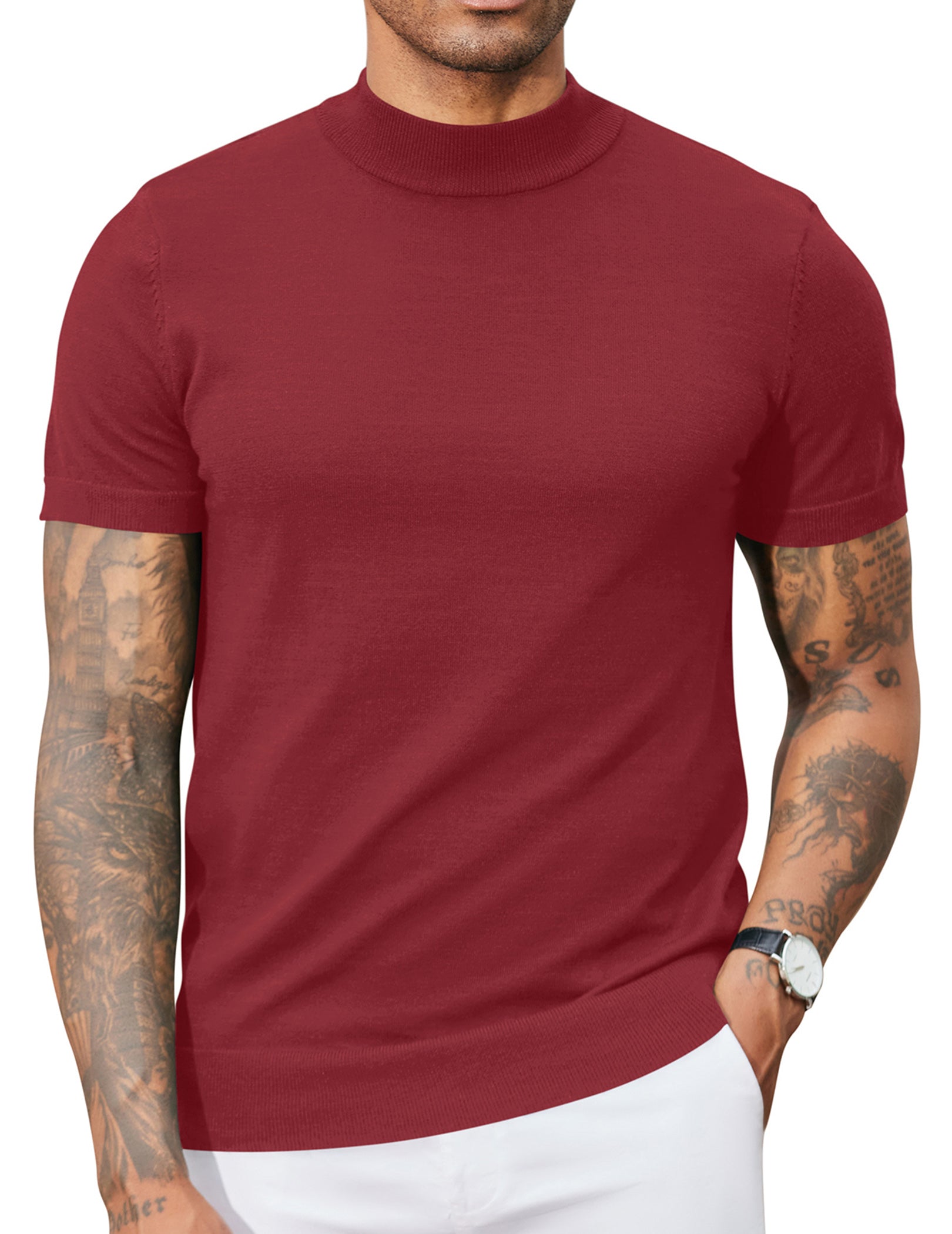 COOFANDY Mens Casual  Mock Turtleneck Sweater Short Sleeve
