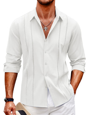 COOFANDY Mens Cuban Guayabera Shirt Casual Button Down Shirts Long Sleeve Summer Beach Shirts