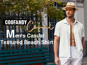 COOFANDY Men's Casual Short Sleeve Button Down Shirt Textured Summer Beach Shirt