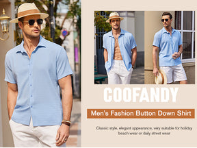 COOFANDY Men's Casual Short Sleeve Button Down Shirt Textured Summer Beach Shirt