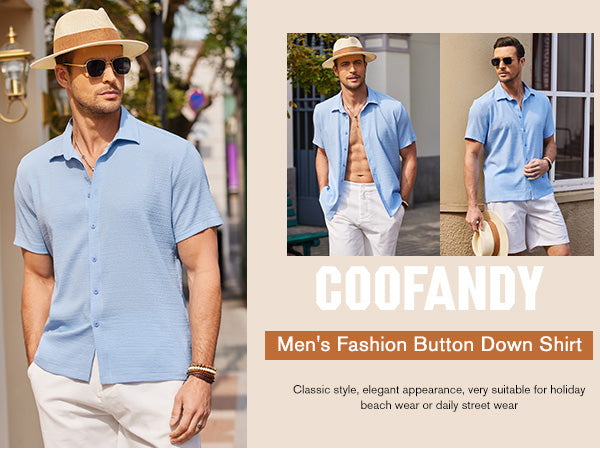 COOFANDY Men's Casual Short Sleeve Button Down Shirt Textured Summer Beach Shirt