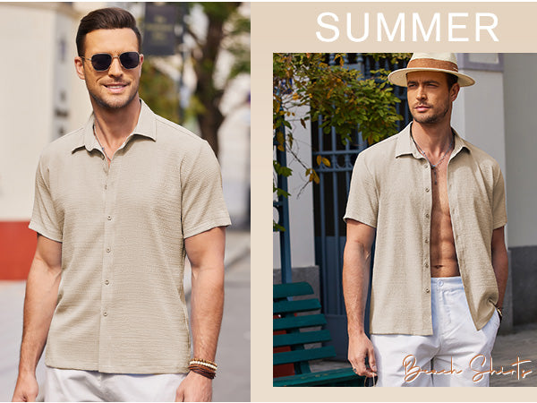 COOFANDY Men's Casual Short Sleeve Button Down Shirt Textured Summer Beach Shirt