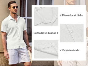 COOFANDY Men's Casual Short Sleeve Button Down Shirt Textured Summer Beach Shirt