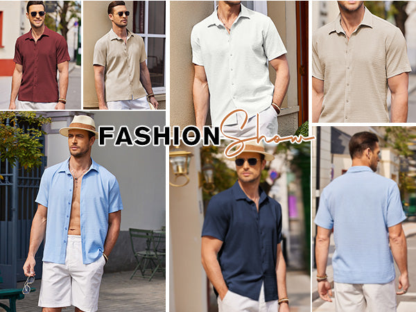COOFANDY Men's Casual Short Sleeve Button Down Shirt Textured Summer Beach Shirt