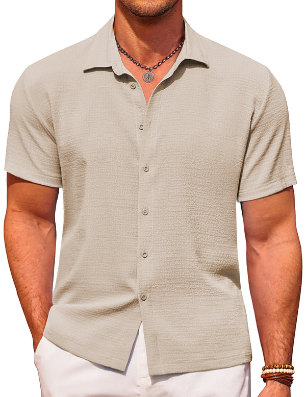 COOFANDY Men's Casual Short Sleeve Button Down Shirt Textured Summer Beach Shirt