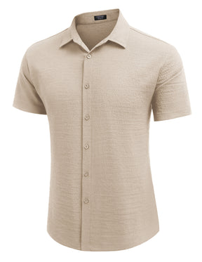 COOFANDY Men's Casual Short Sleeve Button Down Shirt Textured Summer Beach Shirt