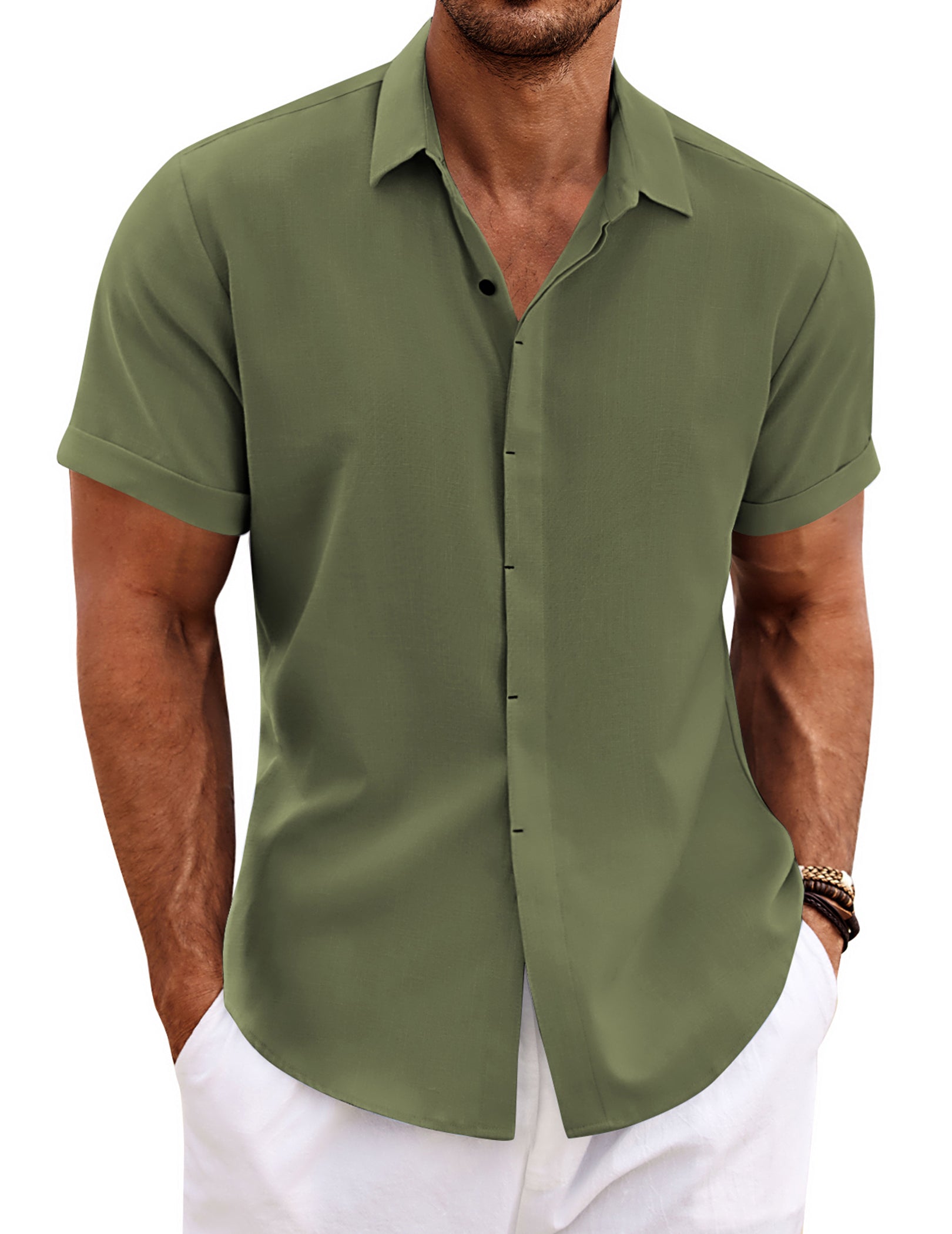 COOFANDY Men's Linen Short Sleeve Casual Button Down Shirt