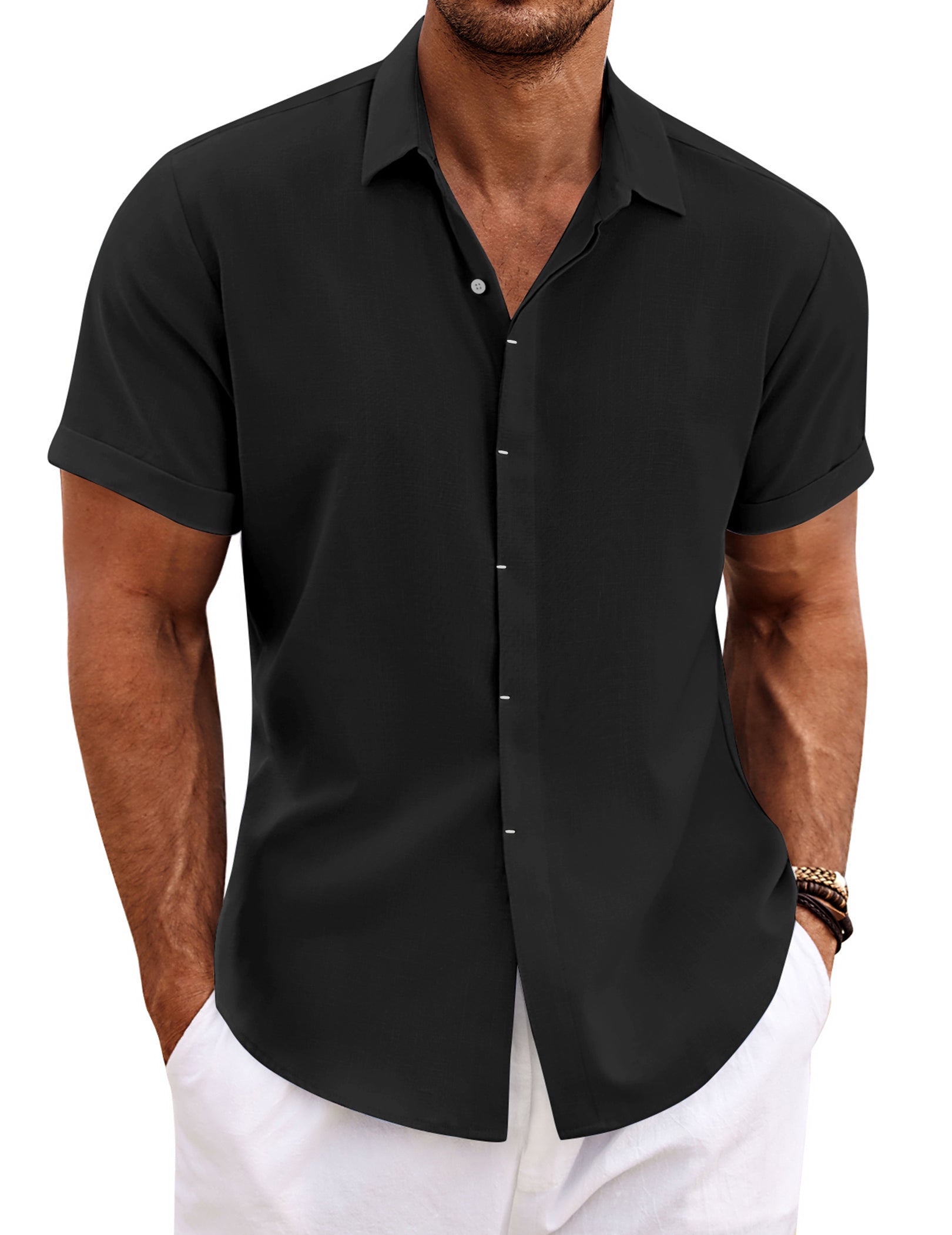COOFANDY Men's Linen Short Sleeve Casual Button Down Shirt