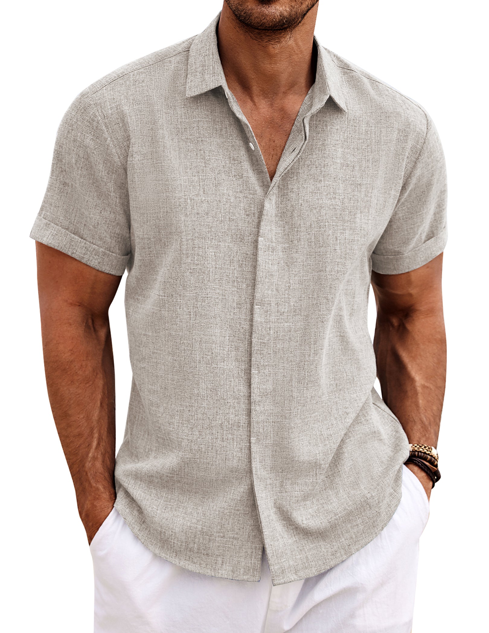 COOFANDY Men's Linen Short Sleeve Casual Button Down Shirt