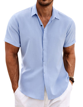 COOFANDY Men's Linen Short Sleeve Casual Button Down Shirt