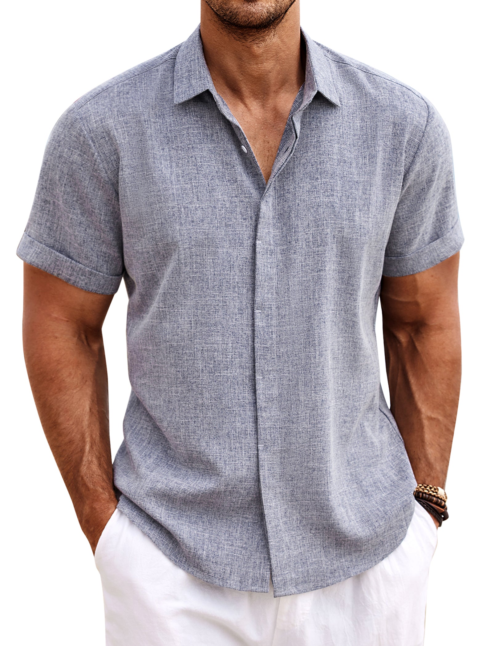 COOFANDY Men's Linen Short Sleeve Casual Button Down Shirt