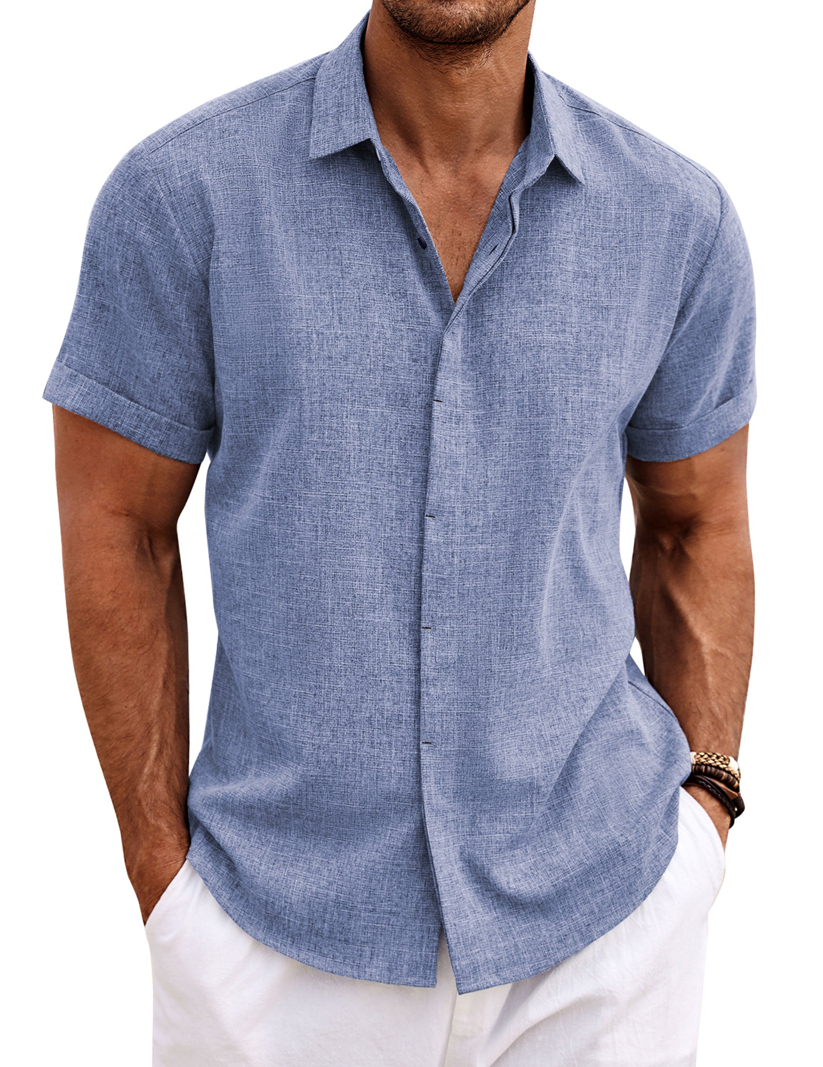 COOFANDY Men's Linen Short Sleeve Casual Button Down Shirt