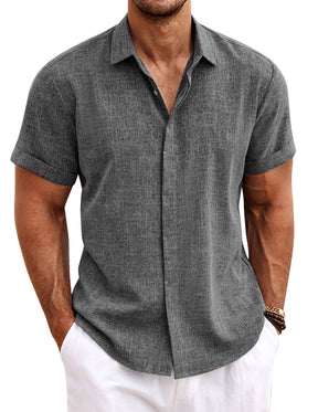 COOFANDY Men's Linen Short Sleeve Casual Button Down Shirt