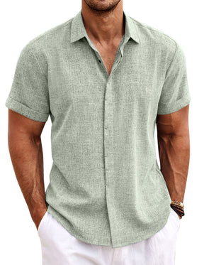 COOFANDY Men's Linen Short Sleeve Casual Button Down Shirt