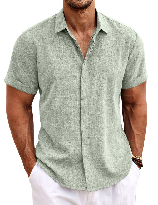 COOFANDY Men's Linen Short Sleeve Casual Button Down Shirt