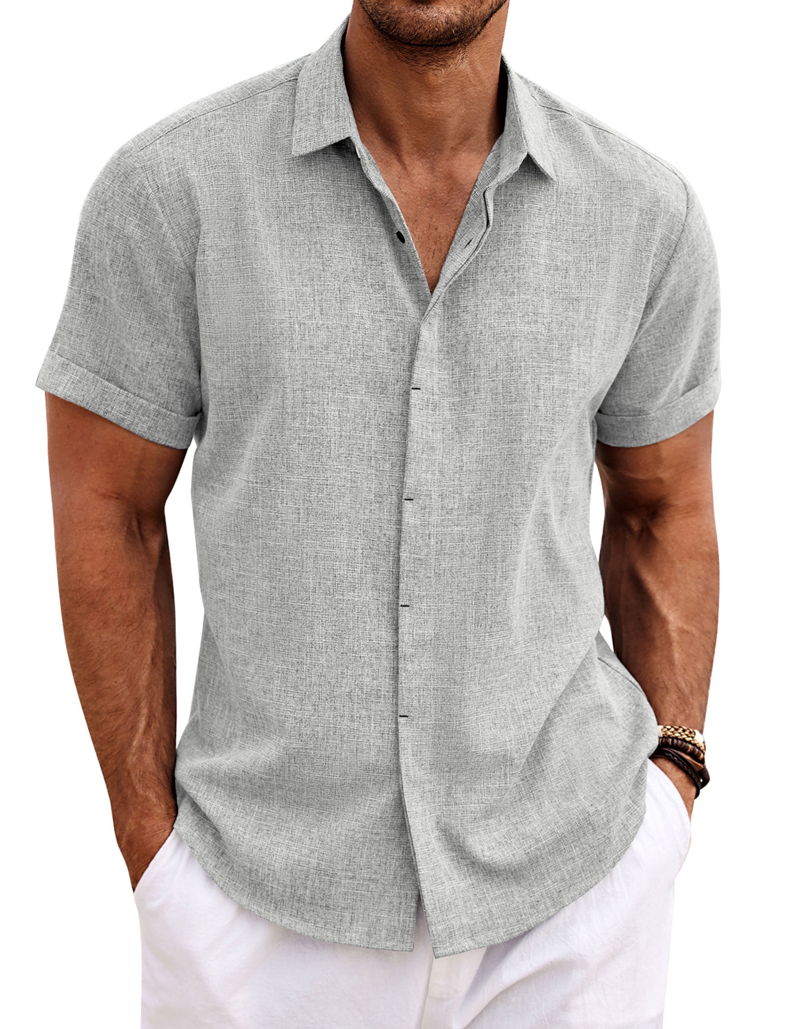 COOFANDY Men's Linen Short Sleeve Casual Button Down Shirt