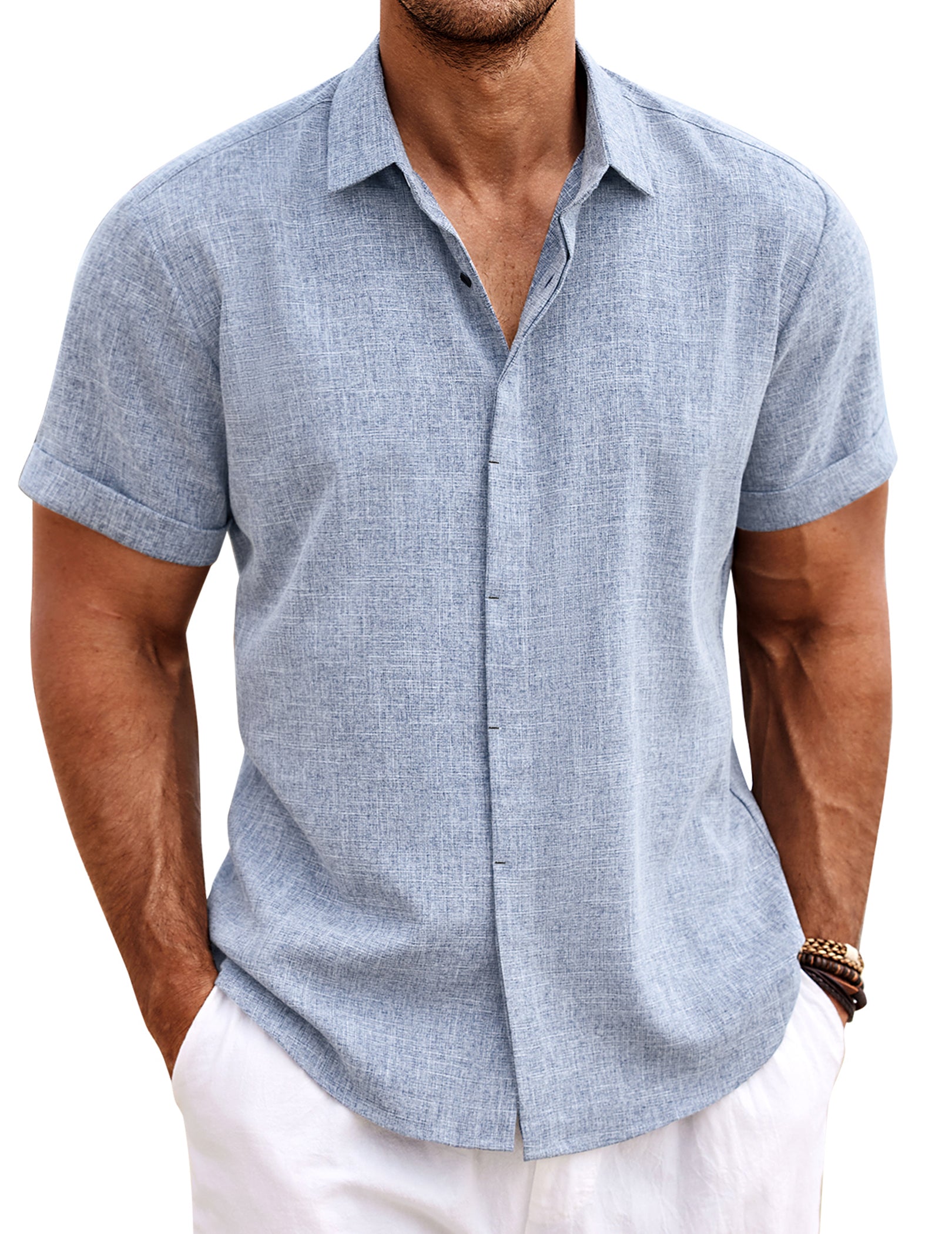 COOFANDY Men's Linen Short Sleeve Casual Button Down Shirt