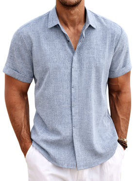 COOFANDY Men's Linen Short Sleeve Casual Button Down Shirt