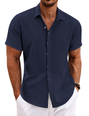 COOFANDY Men's Linen Short Sleeve Casual Button Down Shirt