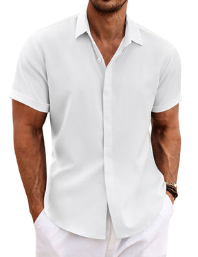 COOFANDY Men's Linen Short Sleeve Casual Button Down Shirt