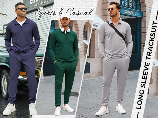 COOFANDY Men's Tracksuit 2 Piece Quarter Zip Polo Athletic Sweatsuits Casual Running Jogging Sport Suit Sets