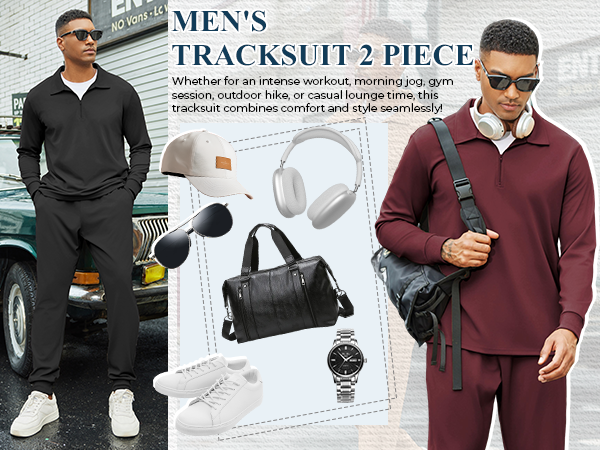 COOFANDY Men's Tracksuit 2 Piece Quarter Zip Polo Athletic Sweatsuits Casual Running Jogging Sport Suit Sets