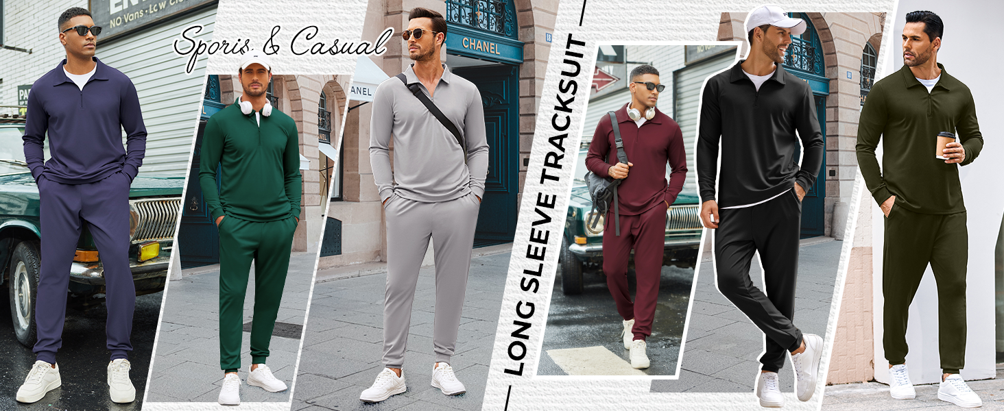 COOFANDY Men's Tracksuit 2 Piece Quarter Zip Polo Athletic Sweatsuits Casual Running Jogging Sport Suit Sets