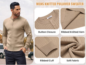 COOFANDY Mens Knit Henley Sweater Long Sleeve Button Down Lightweight Sweater Fall Slim Fit Ribbed Pullover