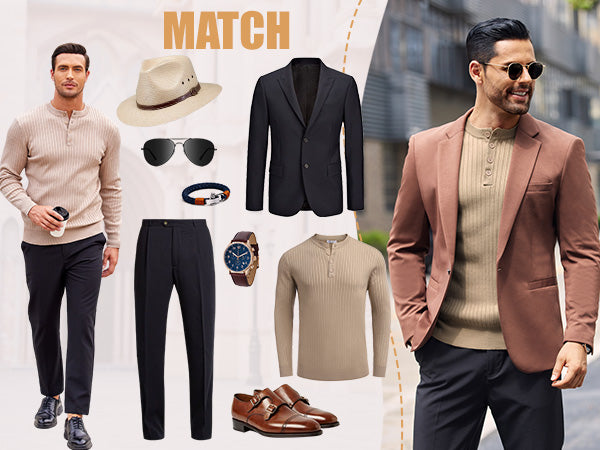 COOFANDY Mens Knit Henley Sweater Long Sleeve Button Down Lightweight Sweater Fall Slim Fit Ribbed Pullover