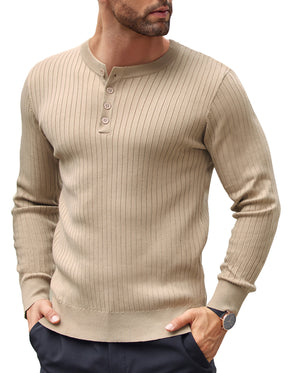 COOFANDY Mens Knit Henley Sweater Long Sleeve Button Down Lightweight Sweater Fall Slim Fit Ribbed Pullover