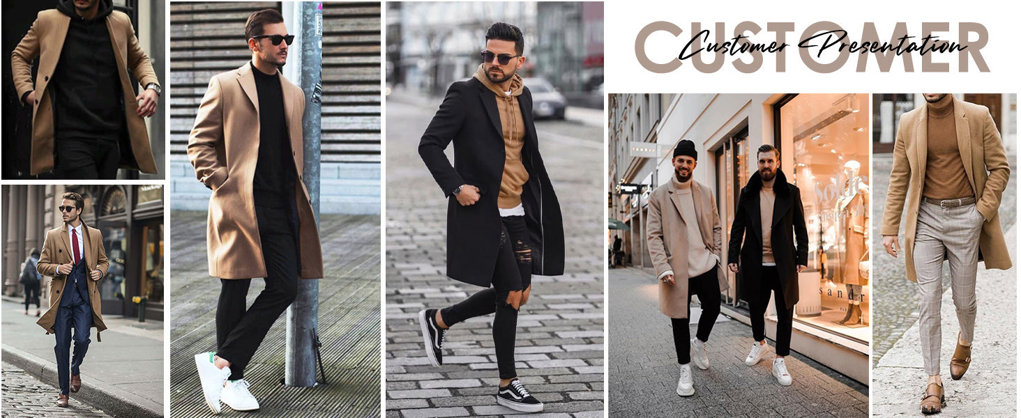 COOFANDY Mens Wool Blend Coat Winter Trench Coats Notched Lapel Collar Single Breasted Overcoat Classic Peacoat With Pockets S-XXL