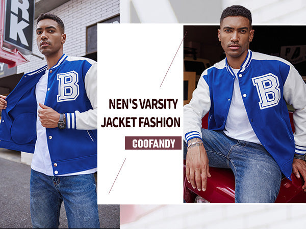 COOFANDY Men's Varsity Jacket Wool Blend Letterman Bomber Jacket Baseball Lightweight Jacket S-XXL