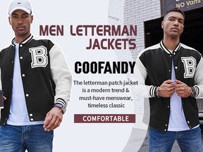 COOFANDY Men's Varsity Jacket Wool Blend Letterman Bomber Jacket Baseball Lightweight Jacket S-XXL