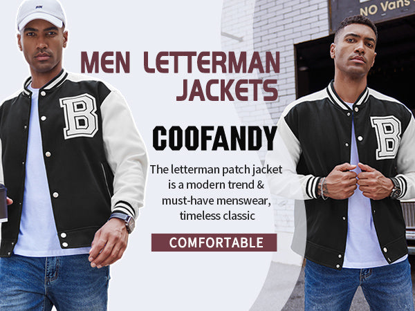 COOFANDY Men's Varsity Jacket Wool Blend Letterman Bomber Jacket Baseball Lightweight Jacket S-XXL