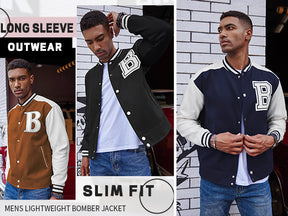 COOFANDY Men's Varsity Jacket Wool Blend Letterman Bomber Jacket Baseball Lightweight Jacket S-XXL