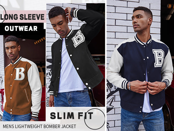 COOFANDY Men's Varsity Jacket Wool Blend Letterman Bomber Jacket Baseball Lightweight Jacket S-XXL