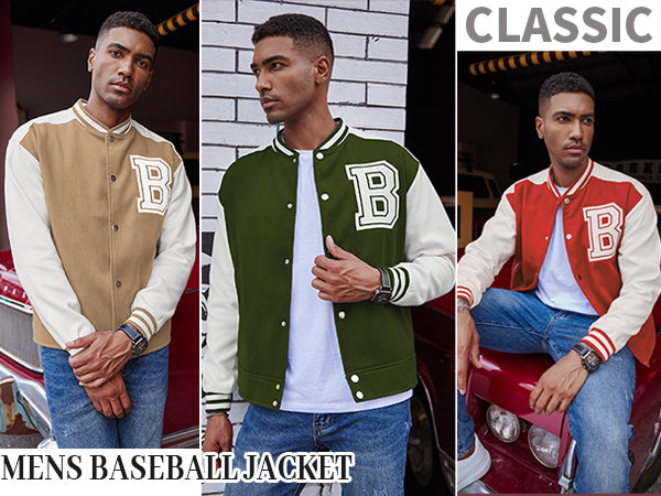 COOFANDY Men's Varsity Jacket Wool Blend Letterman Bomber Jacket Baseball Lightweight Jacket S-XXL