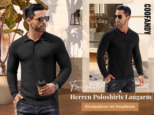 COOFANDY Men's Knit Polo Shirts Long Sleeve Sweater Polo Lightweight Fashion Casual Collared T Shirts