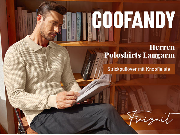 COOFANDY Men's Knit Polo Shirts Long Sleeve Sweater Polo Lightweight Fashion Casual Collared T Shirts