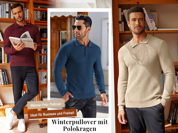 COOFANDY Men's Knit Polo Shirts Long Sleeve Sweater Polo Lightweight Fashion Casual Collared T Shirts