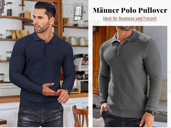 COOFANDY Men's Knit Polo Shirts Long Sleeve Sweater Polo Lightweight Fashion Casual Collared T Shirts