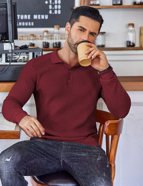 COOFANDY Men's Knit Polo Shirts Long Sleeve Sweater Polo Lightweight Fashion Casual Collared T Shirts