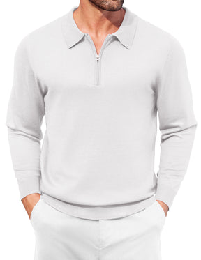 COOFANDY Mens Knit Polo Shirt Quarter Zip Slim Fit Pullover Long Sleeve Sweater Polo