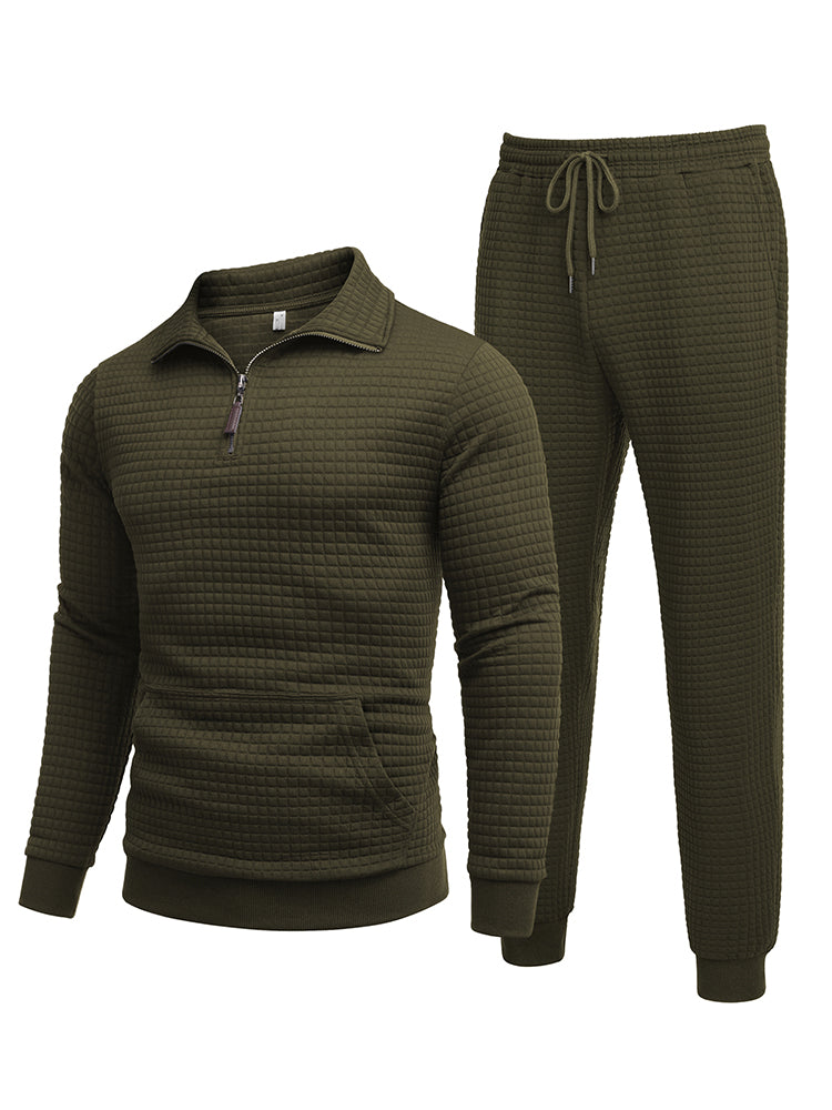 COOFANDY Men's Tracksuit 2 Piece Quarter Zip Sweatsuit Workout Plaid Jacquard Jogging Suit Set