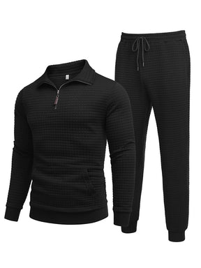 COOFANDY Men's Tracksuit 2 Piece Quarter Zip Sweatsuit Workout Plaid Jacquard Jogging Suit Set