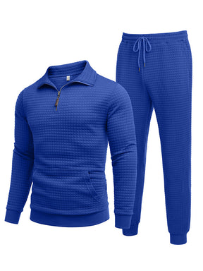 COOFANDY Men's Tracksuit 2 Piece Quarter Zip Sweatsuit Workout Plaid Jacquard Jogging Suit Set