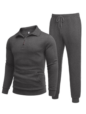 COOFANDY Men's Tracksuit 2 Piece Quarter Zip Sweatsuit Workout Plaid Jacquard Jogging Suit Set