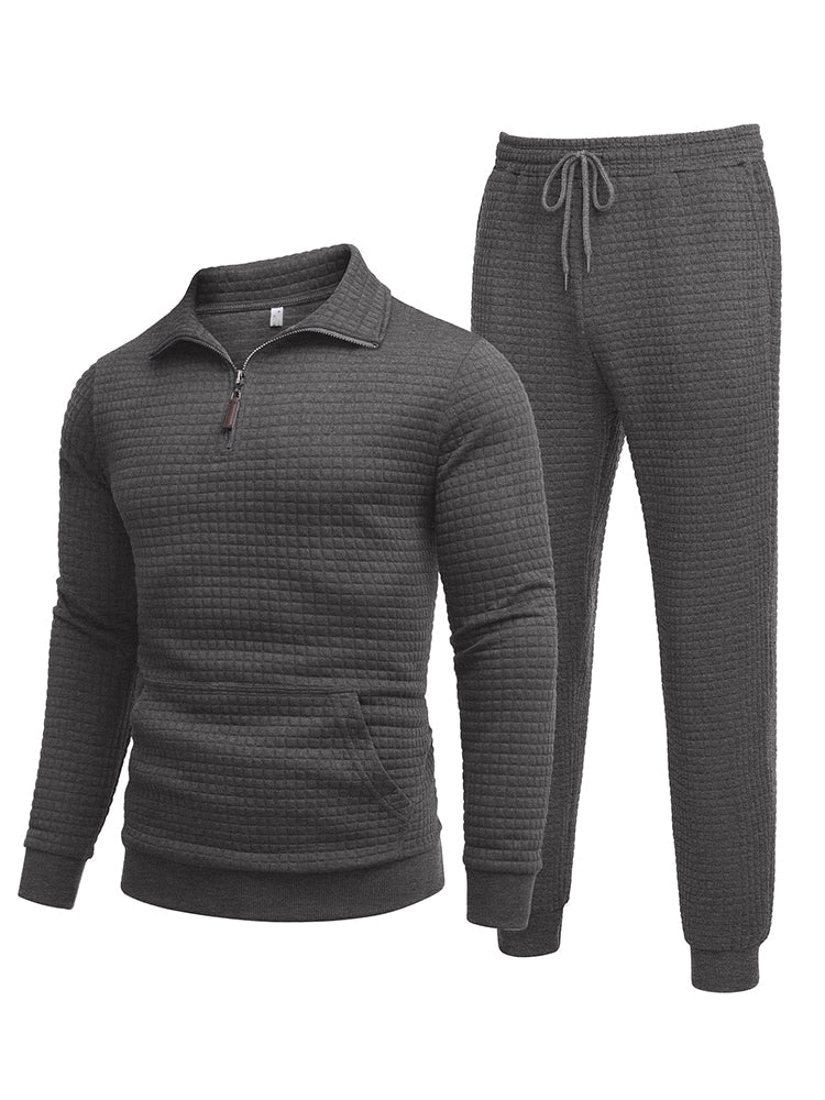 COOFANDY Men's Tracksuit 2 Piece Quarter Zip Sweatsuit Workout Plaid Jacquard Jogging Suit Set